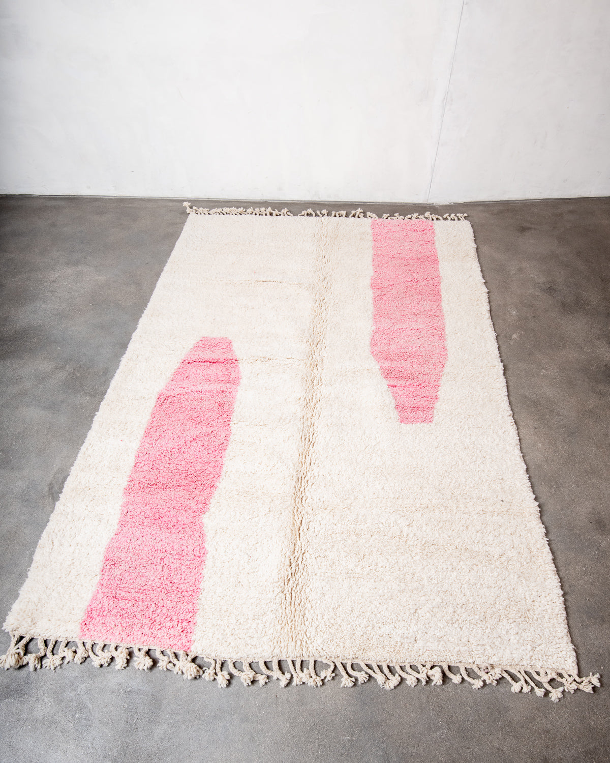 Modern, designer, handcrafted Berber rug from Morocco. Beniourain carpet with beautiful colours and patterns and fluffy wool texture.